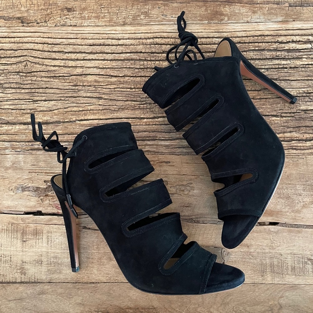 AQUAZURRA Black Suede Lace Up Heeled SANDALS